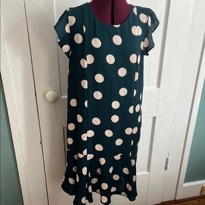 Navy and Blush Polka Dot A-line Midi Dress with Ruffled Flutter Sleeves